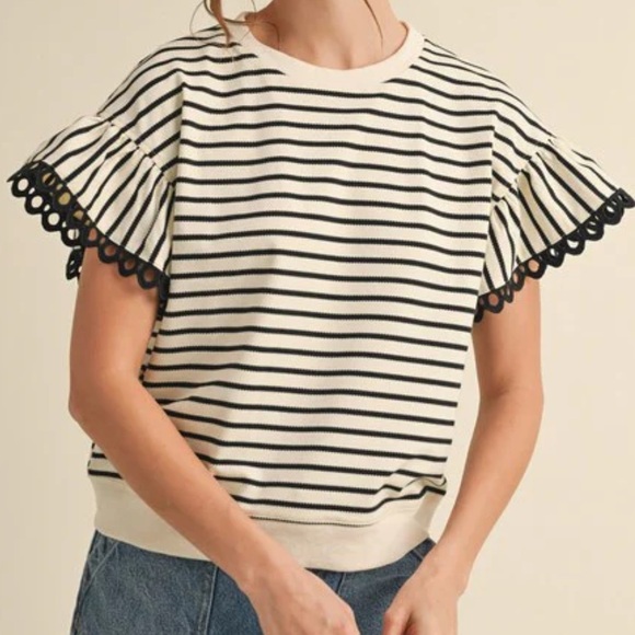 Striped Ruffle Sleeve Top - Picture 6 of 7